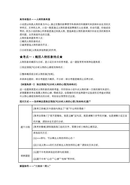 2024年高考语文一轮复习：小说阅读之人物形象知识总结及专项训练