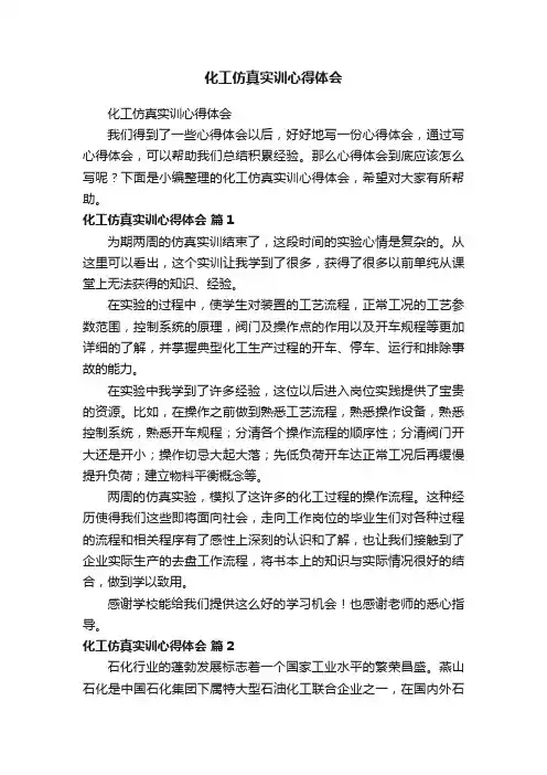 化工仿真实训心得体会
