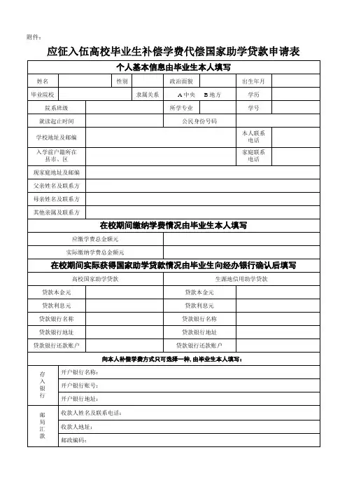 应征入伍学费补偿申请表