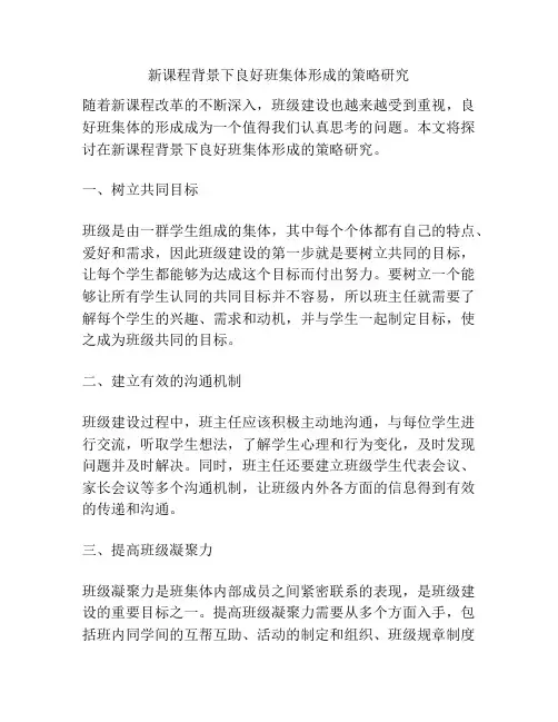 新课程背景下良好班集体形成的策略研究