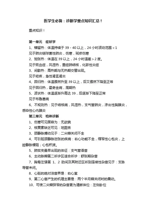 医学生必备：诊断学重点知识汇总！