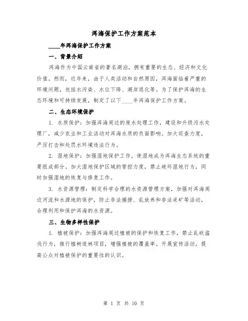 洱海保护工作方案范本（三篇）