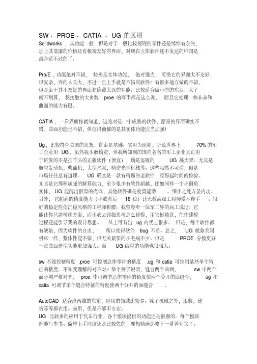 SW、PROE、CATIA、UG的区别