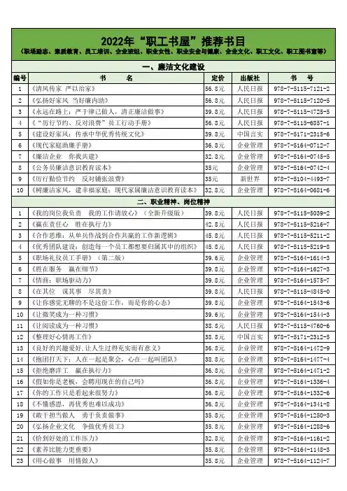 2022年全国职工书屋推荐书目