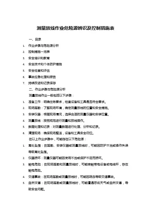测量放线作业危险源辨识及控制措施表