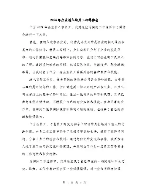2024年企业新入职员工心得体会(2篇)