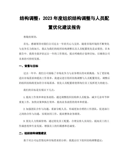结构调整：2023年度组织结构调整与人员配置优化建议报告