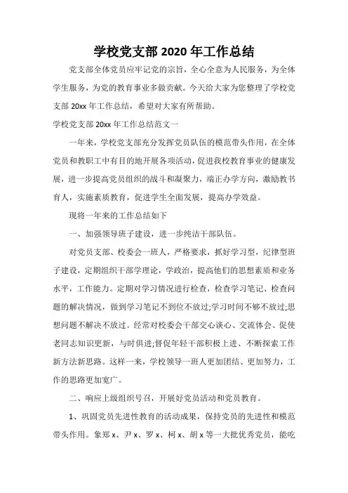  学校党支部2020年工作总结