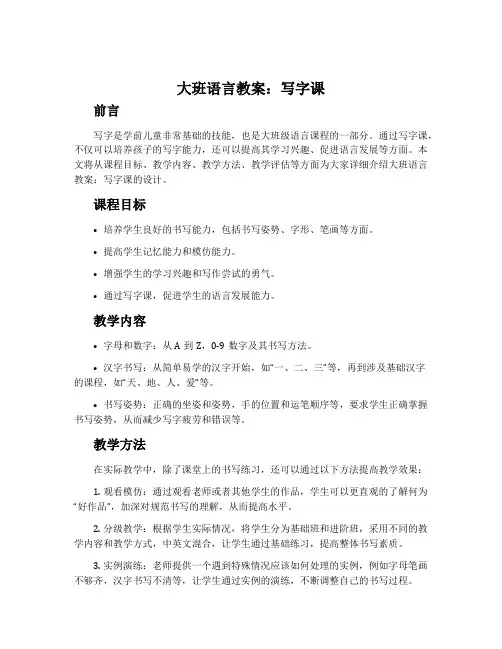 大班语言教案：写字课