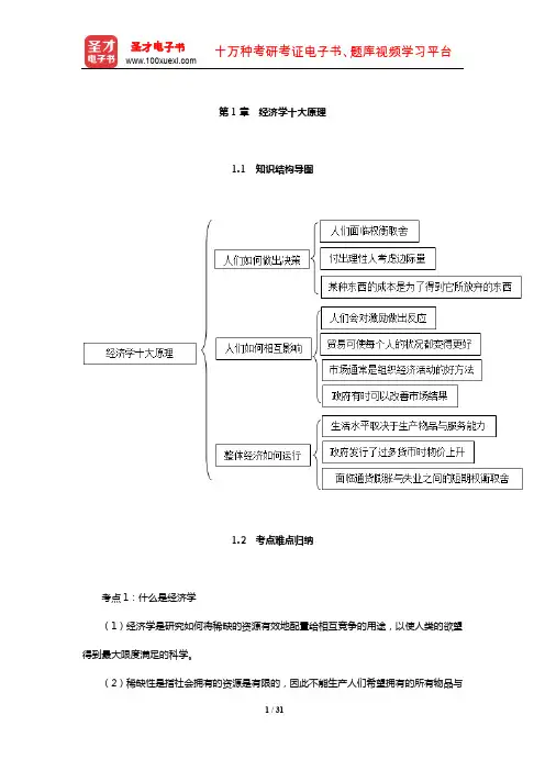 曼昆《经济学原理(微观经济学分册)》知识结构导图考点难点归纳及课后习题详解考研真题详解(经济学十大原