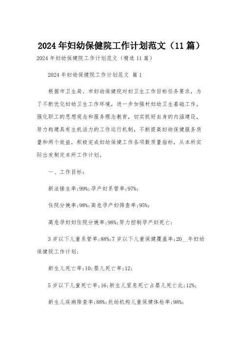 2024年妇幼保健院工作计划范文(11篇)