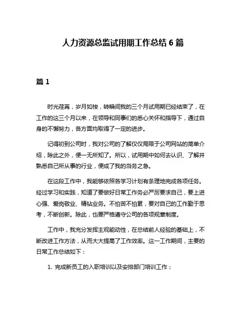 人力资源总监试用期工作总结6篇