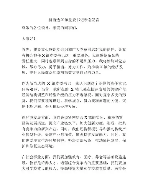 新当选X镇党委书记表态发言