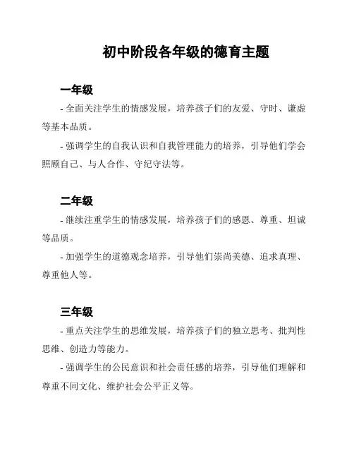 初中阶段各年级的德育主题