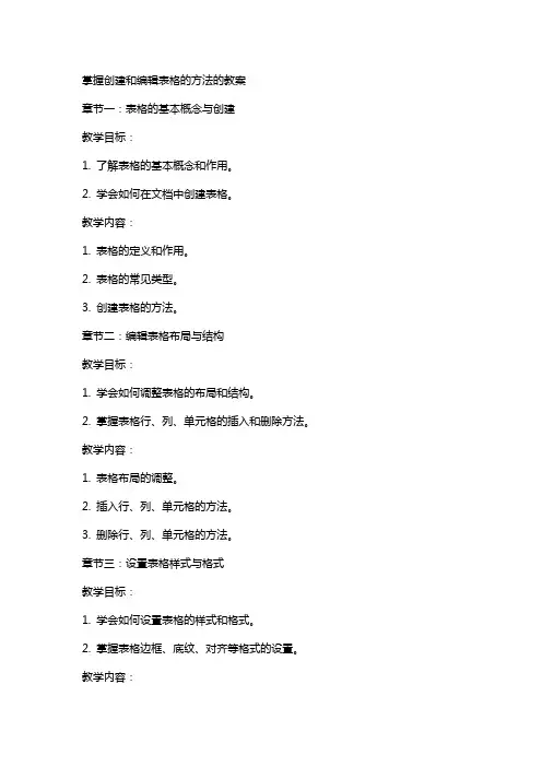 掌握创建和表格的方法的教案