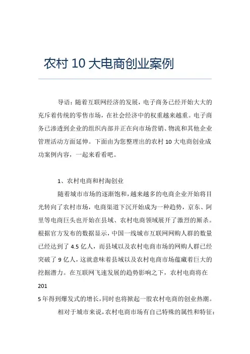 创业案例农村10大电商创业案例