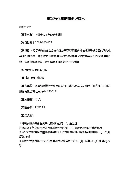 褐煤气化前的预处理技术