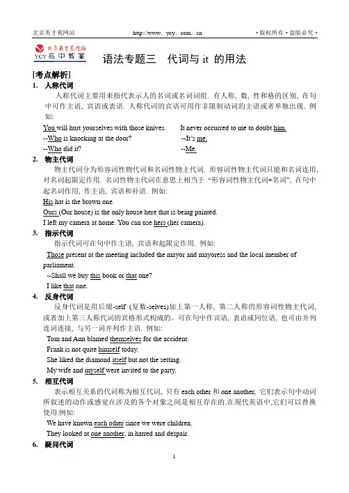 语法专题三  代词与it的用法