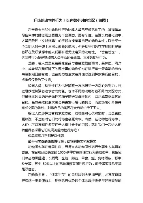 狂热的动物性行为！长达数小时的交配（组图）