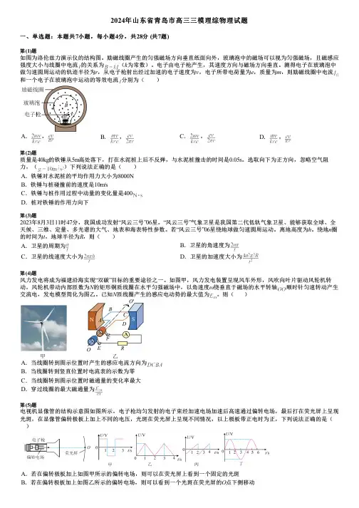 2024年山东省青岛市高三三模理综物理试题