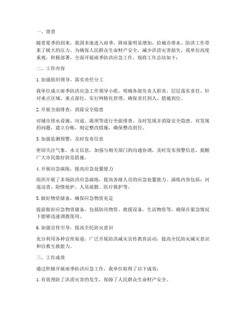 雨季防洪应急工作总结报告