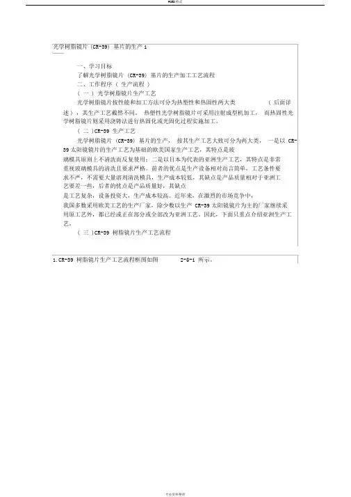 光学树脂镜片(CR-39)基片的生产