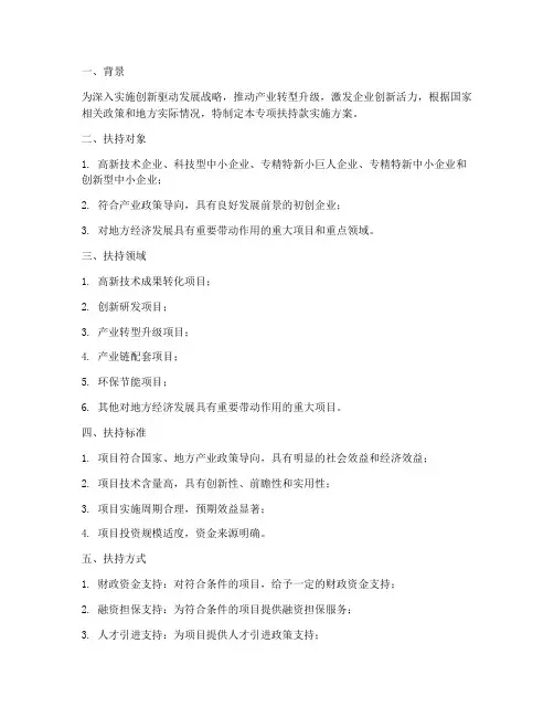 专项扶持款实施方案