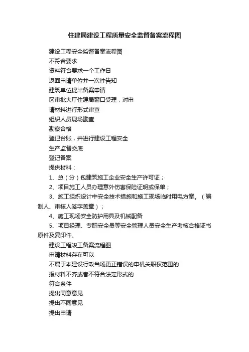 住建局建设工程质量安全监督备案流程图