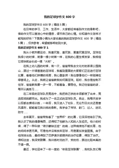 我的足球梦作文600字（精选5篇）