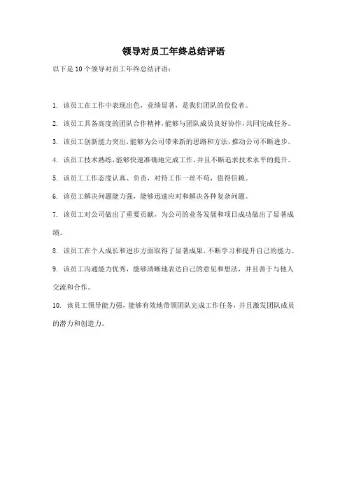 领导对员工年终总结评语