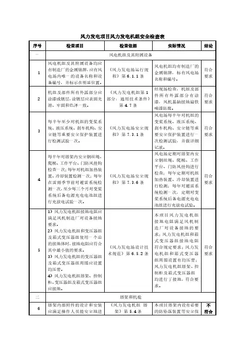 风力发电项目风力发电机组安全检查表