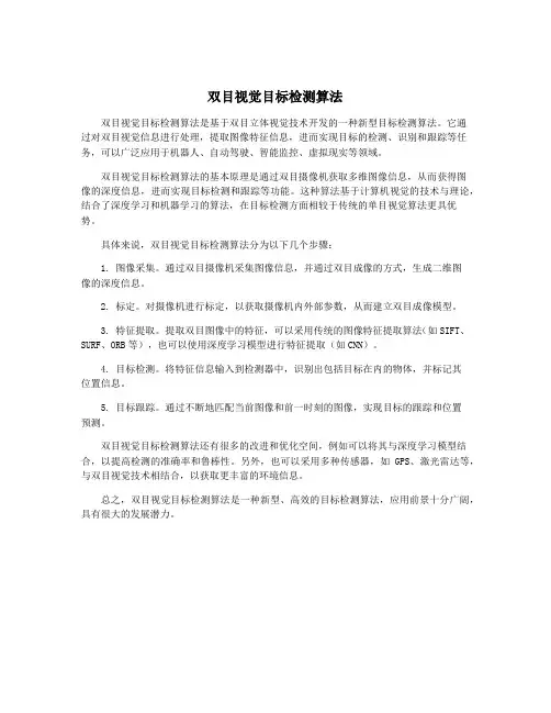 双目视觉目标检测算法