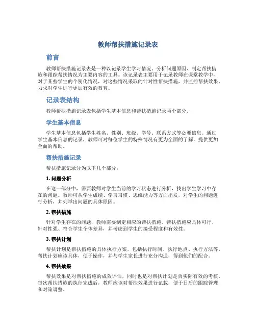 教师帮扶措施记录表
