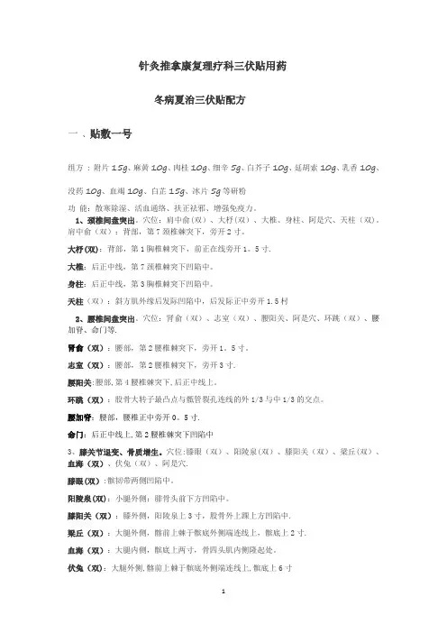 针灸推拿康复理疗科三伏贴用药(标准版)