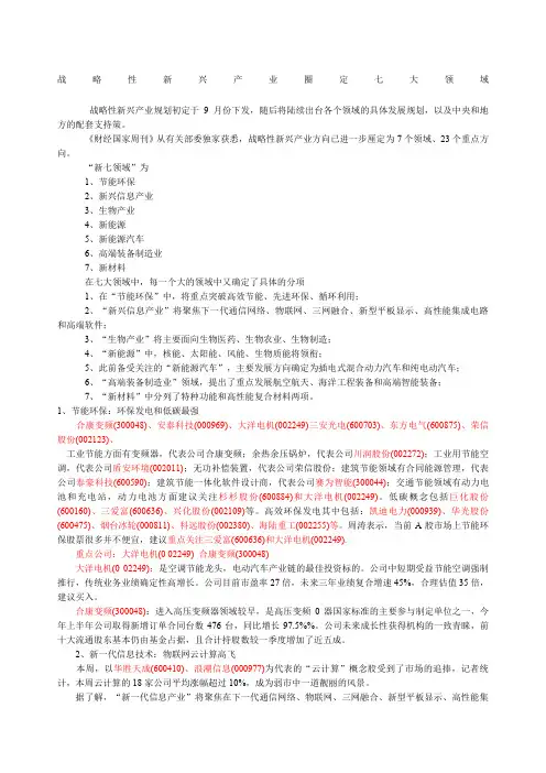 战略性新兴产业圈定七大领域