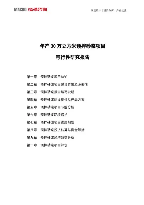 年产30万立方米预拌砂浆项目可行性研究报告