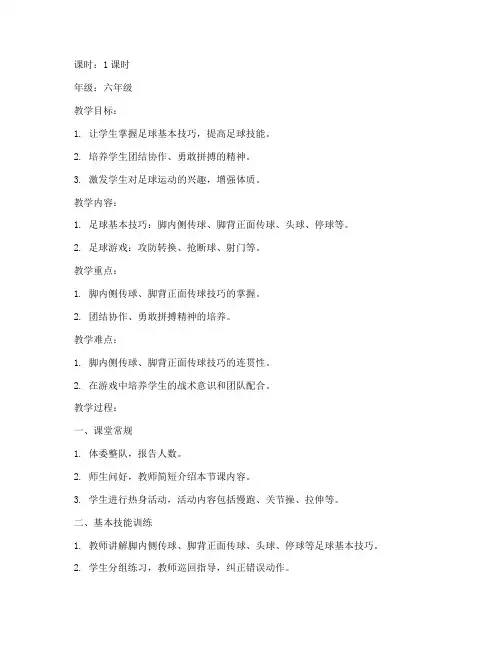 小学六年级足球课教案模板