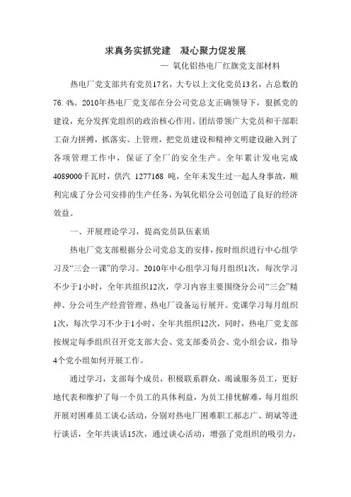 热电厂红旗党支部事迹材料