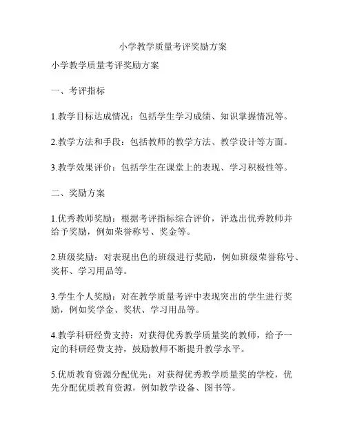 小学教学质量考评奖励方案