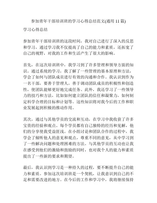 参加青年干部培训班的学习心得总结范文(通用11篇)