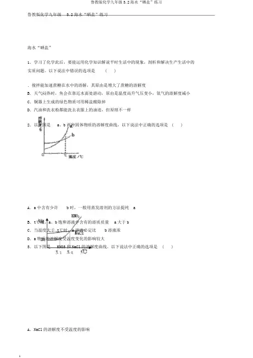 鲁教版化学九年级3.2海水“晒盐”练习