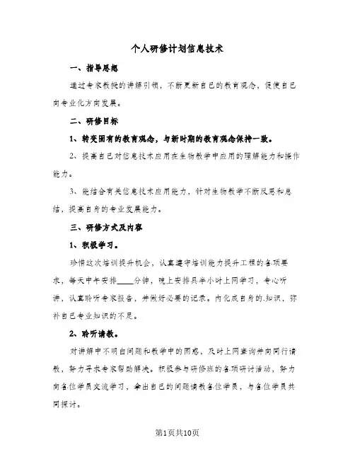 个人研修计划信息技术（五篇）