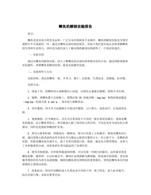 鲫鱼的解剖实验报告