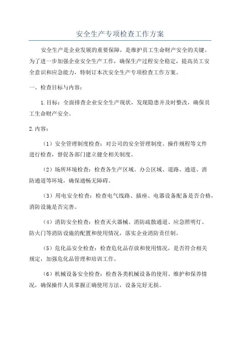 安全生产专项检查工作方案