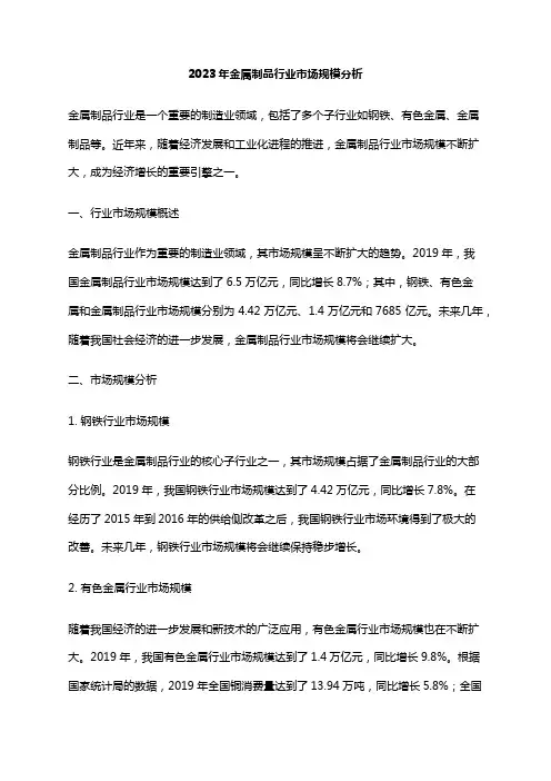 2023年金属制品行业市场规模分析
