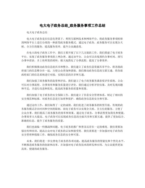 电大电子政务总结_政务服务事项工作总结