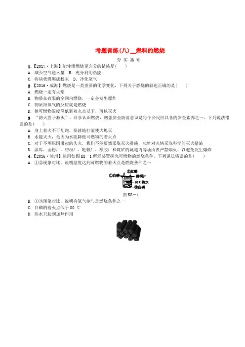 2018版中考化学复习方案考题训练八燃料的燃烧练习新版鲁教版(含答案)