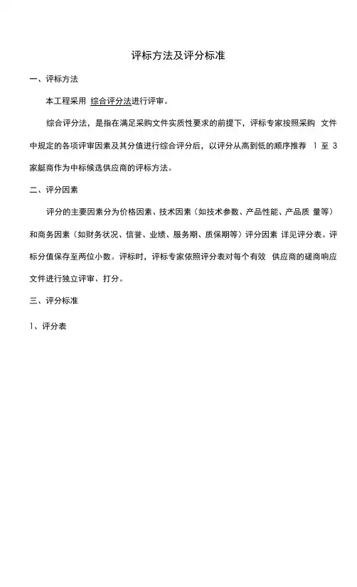 评分标准及评分细则【综合评分法】