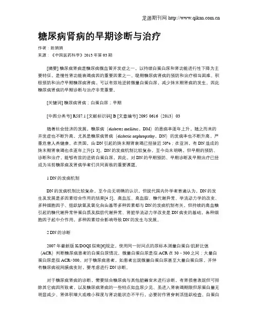 糖尿病肾病的早期诊断与治疗