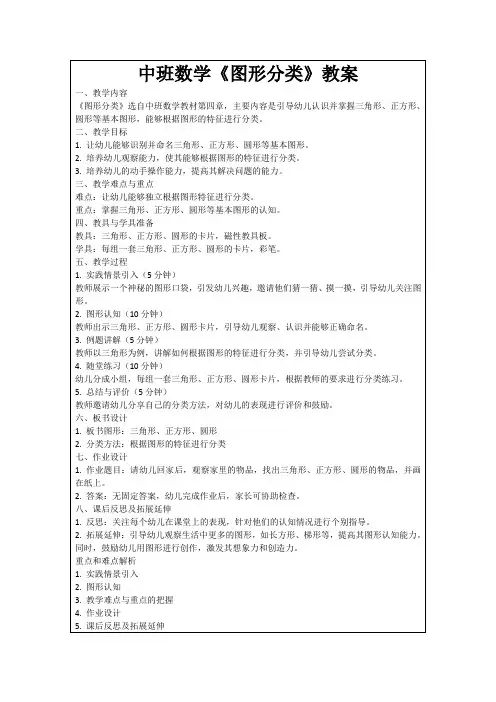 中班数学《图形分类》教案